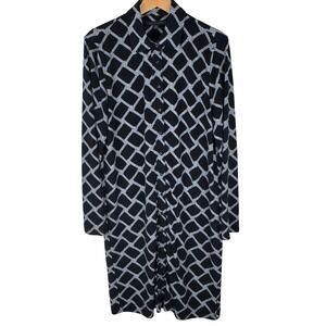 Brooks Brother Lattice Button Front Shirt Dress Womens Large Navy Blue White